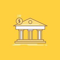 Architecture. bank. banking. building. federal Flat Line Filled Icon. Beautiful Logo button over yellow background for UI and UX. website or mobile application vector