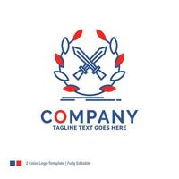 Company Name Logo Design For battle. emblem. game. label. swords. Blue and red Brand Name Design with place for Tagline. Abstract Creative Logo template for Small and Large Business. vector