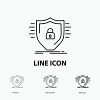 Defence. firewall. protection. safety. shield Icon in Thin. Regular and Bold Line Style. Vector illustration