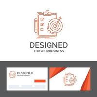 Business logo template for goals. report. analytics. target. achievement. Orange Visiting Cards with Brand logo template vector