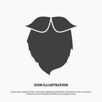 bigote, hipster, movember, beared, ícono de hombres. símbolo gris vectorial de glifo para ui y ux, sitio web o aplicación móvil vector