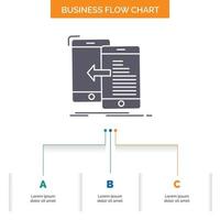 data. transfer. mobile. management. Move Business Flow Chart Design with 3 Steps. Glyph Icon For Presentation Background Template Place for text. vector