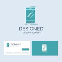 Device. mobile. phone. smartphone. telephone Business Logo Glyph Icon Symbol for your business. Turquoise Business Cards with Brand logo template. vector