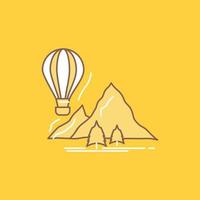 explorar. viajar. montañas. cámping. icono lleno de línea plana de globos. hermoso botón de logotipo sobre fondo amarillo para ui y ux. sitio web o aplicación móvil vector