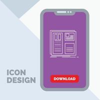 diseño, cuadrícula, interfaz, diseño, icono de línea de interfaz de usuario en el móvil para la página de descarga vector