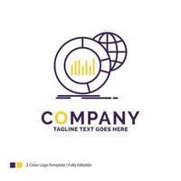 Company Name Logo Design For Big, chart, data, world, infographic. Purple and yellow Brand Name Design with place for Tagline. vector