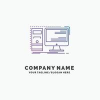 Computer, desktop, hardware, workstation, System Purple Business Logo Template. Place for Tagline vector