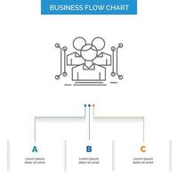 antropometría. cuerpo. datos. humano. diseño de diagrama de flujo de negocios públicos con 3 pasos. icono de línea para el lugar de plantilla de fondo de presentación para texto vector