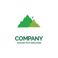 mountain. landscape. hill. nature. tree Flat Business Logo template. Creative Green Brand Name Design. vector