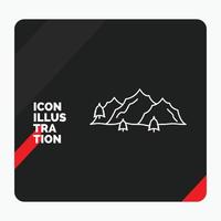 Red and Black Creative presentation Background for mountain. landscape. hill. nature. tree Line Icon vector