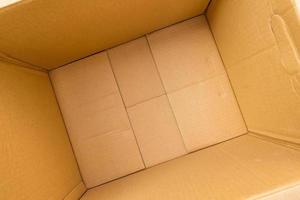 Open empty brown cardboard box background top view photo