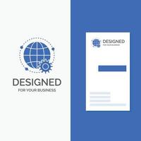 logotipo de empresa para conectado. en línea. mundo. globo. multijugador plantilla de tarjeta de visita de negocio azul vertical. vector