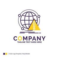 Company Name Logo Design For Alert. antivirus. attack. computer. virus. Purple and yellow Brand Name Design with place for Tagline. Creative Logo template for Small and Large Business. vector