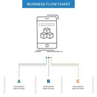 box. 3d. cube. smartphone. product Business Flow Chart Design with 3 Steps. Line Icon For Presentation Background Template Place for text vector