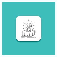 Round Button for Manager. Employee. Doctor. Person. Business Man Line icon Turquoise Background vector