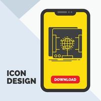 3d. dimensional. holographic. scan. scanner Glyph Icon in Mobile for Download Page. Yellow Background vector