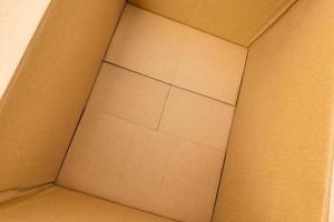 Open empty brown cardboard box background top view photo