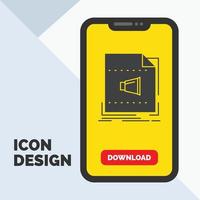 Audio. file. format. music. sound Glyph Icon in Mobile for Download Page. Yellow Background vector