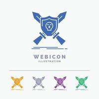 Insignia. emblema. juego. escudo. espadas plantilla de icono web de glifo de 5 colores aislada en blanco. ilustración vectorial vector