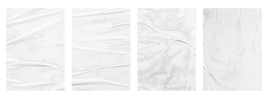 Blank white crumpled and creased paper poster texture set isolated on white background photo