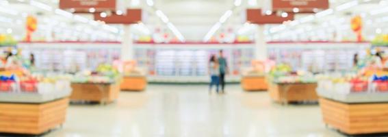 supermarket grocery store interior aisle abstract blurred background photo