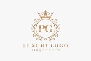 plantilla de logotipo de lujo real de letra pg inicial en arte vectorial para restaurante, realeza, boutique, cafetería, hotel, heráldica, joyería, moda y otras ilustraciones vectoriales. vector