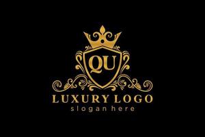 Initial QU Letter Royal Luxury Logo template in vector art for Restaurant, Royalty, Boutique, Cafe, Hotel, Heraldic, Jewelry, Fashion and other vector illustration.