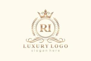 Initial RI Letter Royal Luxury Logo template in vector art for Restaurant, Royalty, Boutique, Cafe, Hotel, Heraldic, Jewelry, Fashion and other vector illustration.