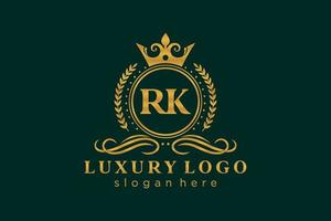 Initial RK Letter Royal Luxury Logo template in vector art for Restaurant, Royalty, Boutique, Cafe, Hotel, Heraldic, Jewelry, Fashion and other vector illustration.