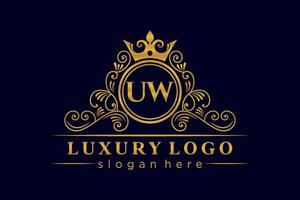 UW Initial Letter Gold calligraphic feminine floral hand drawn heraldic monogram antique vintage style luxury logo design Premium Vector