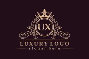 UX Initial Letter Gold calligraphic feminine floral hand drawn heraldic monogram antique vintage style luxury logo design Premium Vector