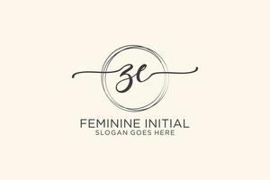 Initial ZE beauty monogram and elegant logo design handwriting logo of initial signature, wedding, fashion, floral and botanical with creative template. vector