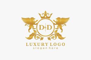 Initial DD Letter Lion Royal Luxury Logo template in vector art for Restaurant, Royalty, Boutique, Cafe, Hotel, Heraldic, Jewelry, Fashion and other vector illustration.
