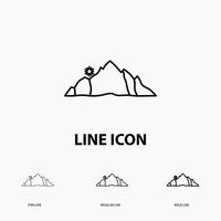 colina, paisaje, naturaleza, montaña, icono de escena en estilo de línea delgada, regular y audaz. ilustración vectorial vector