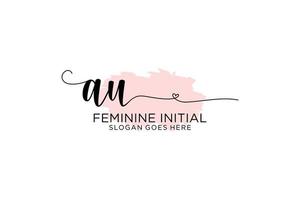 Initial AU beauty monogram and elegant logo design handwriting logo of initial signature, wedding, fashion, floral and botanical with creative template. vector