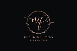 Initial NQ handwriting logo with circle template vector logo of initial wedding, fashion, floral and botanical with creative template.