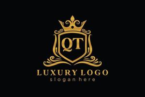 Initial QT Letter Royal Luxury Logo template in vector art for Restaurant, Royalty, Boutique, Cafe, Hotel, Heraldic, Jewelry, Fashion and other vector illustration.