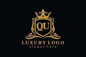 Initial QU Letter Royal Luxury Logo template in vector art for Restaurant, Royalty, Boutique, Cafe, Hotel, Heraldic, Jewelry, Fashion and other vector illustration.