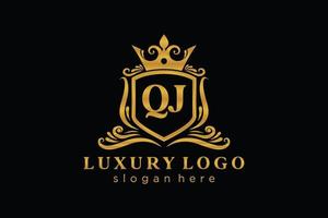 Initial QJ Letter Royal Luxury Logo template in vector art for Restaurant, Royalty, Boutique, Cafe, Hotel, Heraldic, Jewelry, Fashion and other vector illustration.