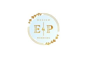 Initial EP beauty monogram and elegant logo design handwriting logo of initial signature, wedding, fashion, floral and botanical with creative template. vector