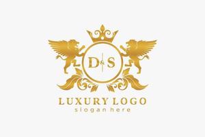 plantilla de logotipo de lujo real de león de letra ds inicial en arte vectorial para restaurante, realeza, boutique, cafetería, hotel, heráldica, joyería, moda y otras ilustraciones vectoriales. vector