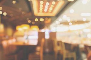 Restaurant interior with customer and wood table blur abstract background with bokeh light photo