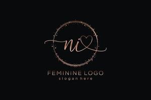 Initial NI handwriting logo with circle template vector logo of initial wedding, fashion, floral and botanical with creative template.