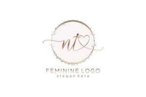 Initial NT handwriting logo with circle template vector logo of initial wedding, fashion, floral and botanical with creative template.
