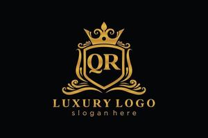 Initial QR Letter Royal Luxury Logo template in vector art for Restaurant, Royalty, Boutique, Cafe, Hotel, Heraldic, Jewelry, Fashion and other vector illustration.