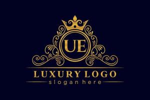 UE Initial Letter Gold calligraphic feminine floral hand drawn heraldic monogram antique vintage style luxury logo design Premium Vector