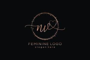 Initial NV handwriting logo with circle template vector logo of initial wedding, fashion, floral and botanical with creative template.