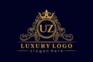 UZ Initial Letter Gold calligraphic feminine floral hand drawn heraldic monogram antique vintage style luxury logo design Premium Vector