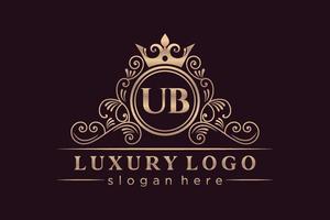 UB Initial Letter Gold calligraphic feminine floral hand drawn heraldic monogram antique vintage style luxury logo design Premium Vector