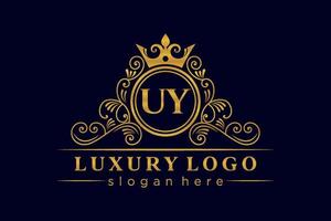 UY Initial Letter Gold calligraphic feminine floral hand drawn heraldic monogram antique vintage style luxury logo design Premium Vector